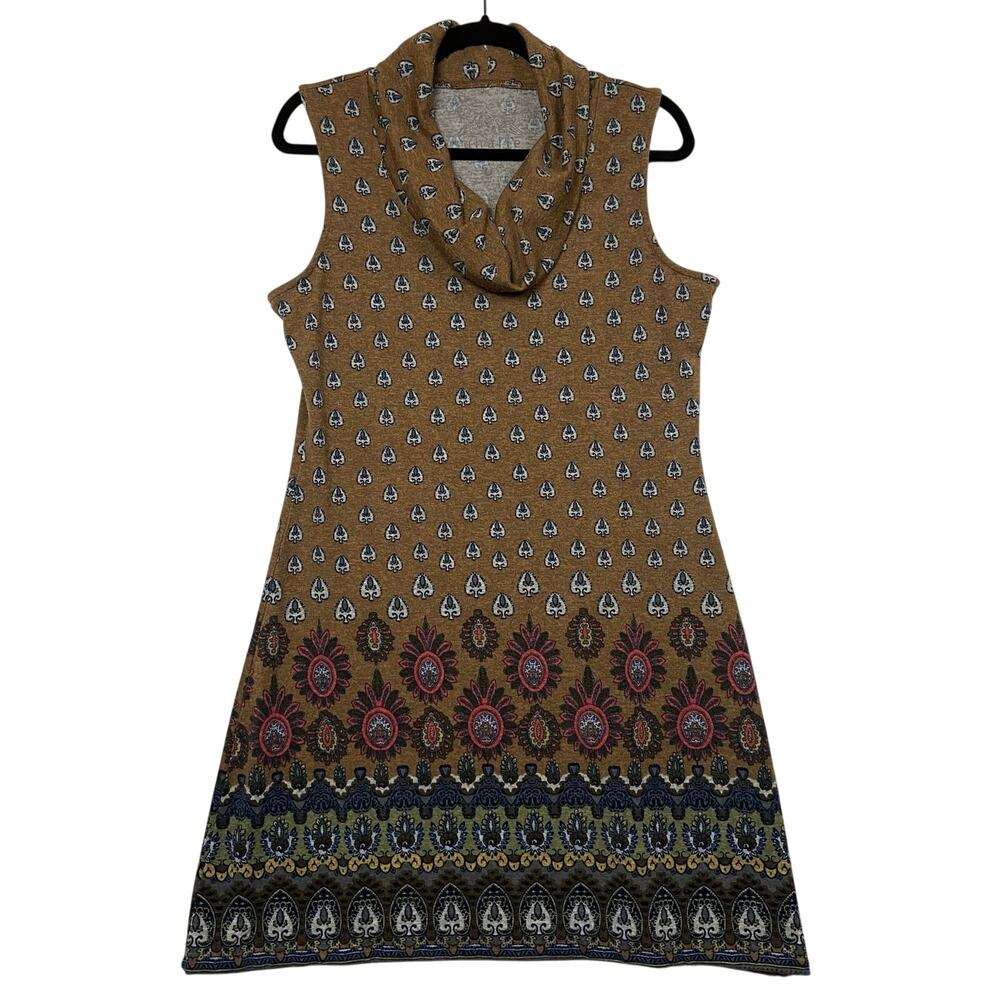 Sahalie Brown Sleeveless Cowl Neck Boho Soft Knit Dress Size Medium